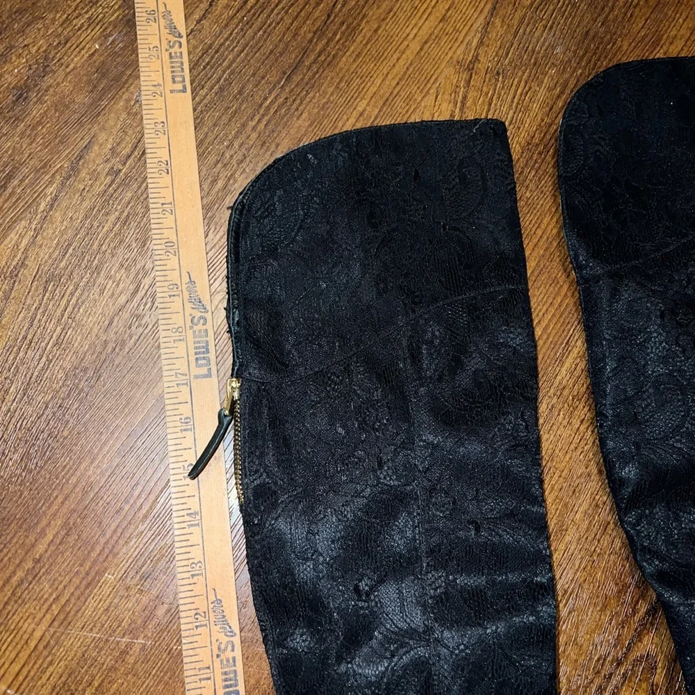 Guess Black Lace Textured Over Knee High Stiletto Heel Zip Up Boots Size 7